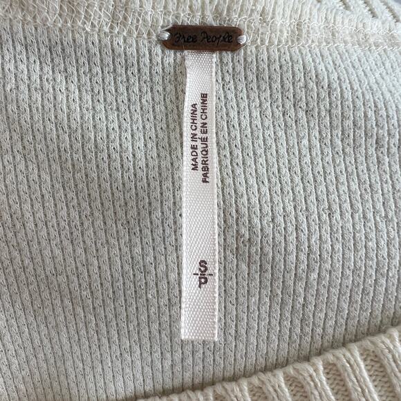 FREE PEOPLE Fairground Patterned Wide Neck Thermal Top Ivory Art Sleeves Boho S - Picture 8 of 10